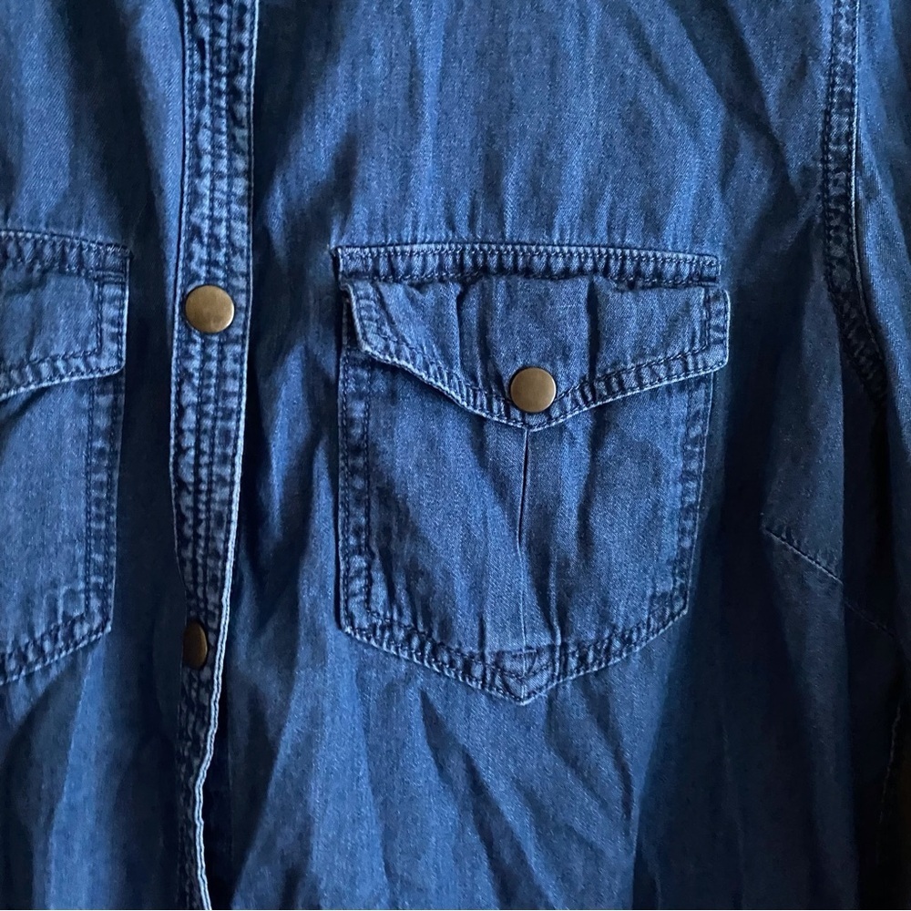 Roots Denim Shirt Woman Large Snap Collar Long Sleeve Cowgirl 100% Cotton FLAW - Picture 6 of 16